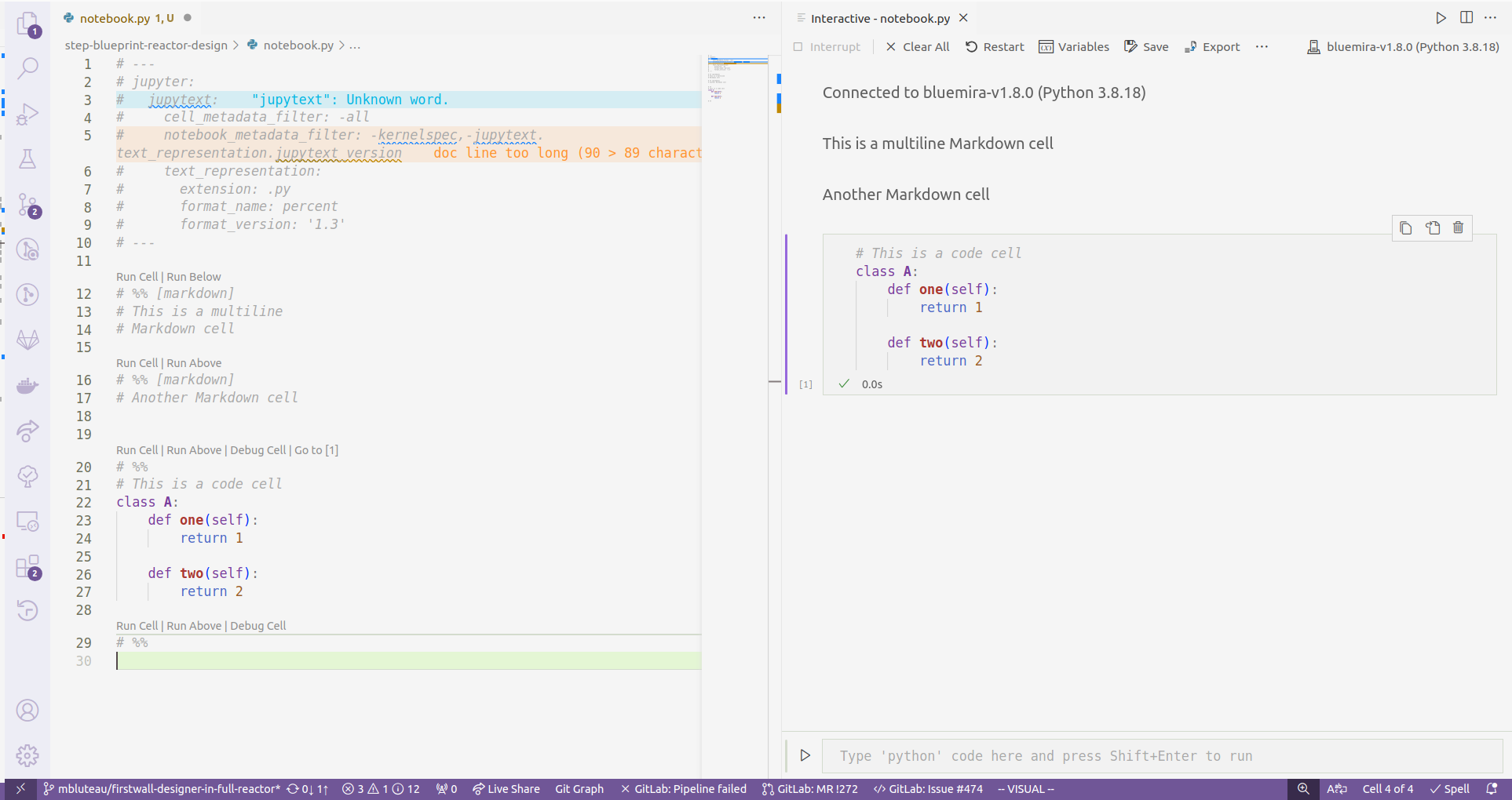 The Interactive Window interface in VS Code